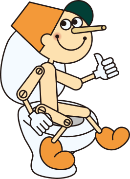 トイレに座ってサムズアップするマスコットキャラクター