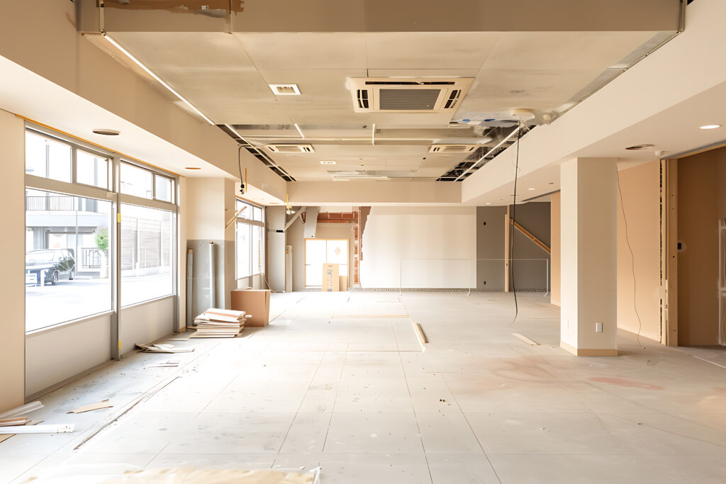店舗改装における休業期間の短縮。<br>夜間施工と分割納品の計画的運用。